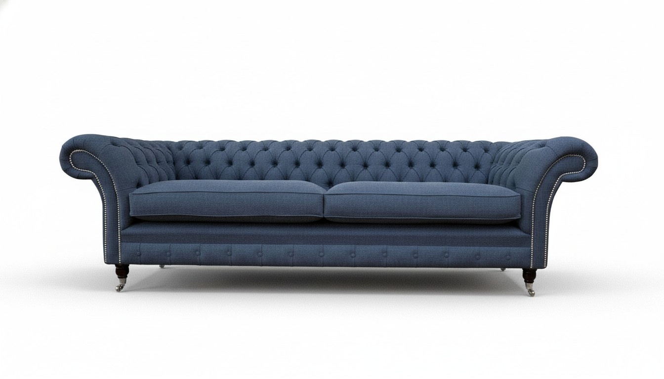 Design Sofa 4 Sitzer Couch Textil Polster Blau Sofas Chesterfield Neu