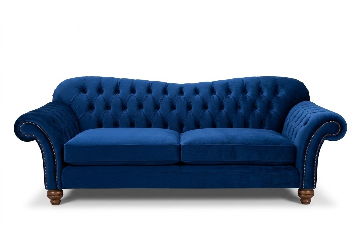 Design Sofa 4 Sitzer Couch Textil Polster Blau Klassische Sofas Chesterfield Neu