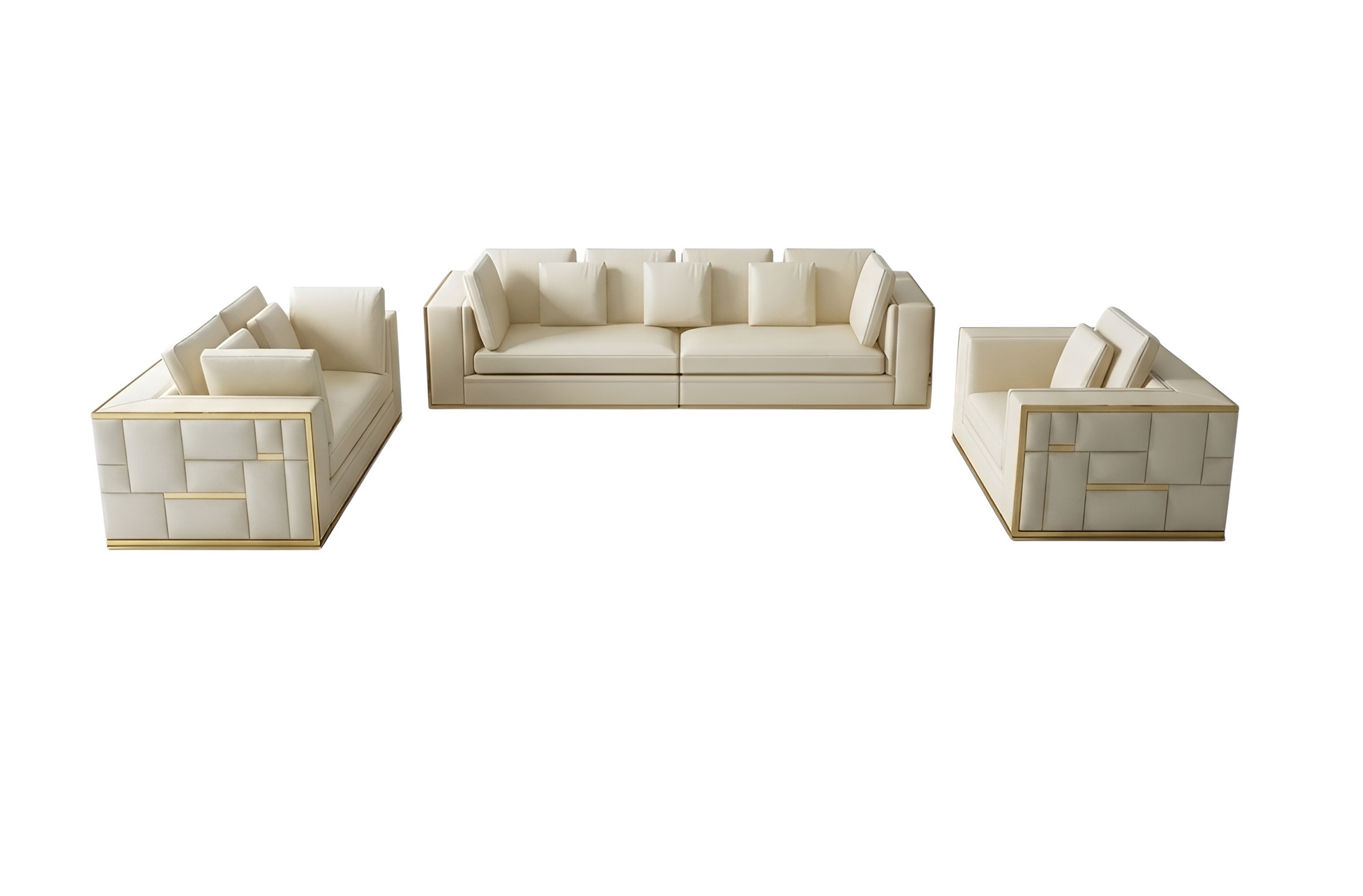 Design Sofa Couch Polster Sitz Garnitur 3+2+1+ Chaiselongue Leder Luxus Metall