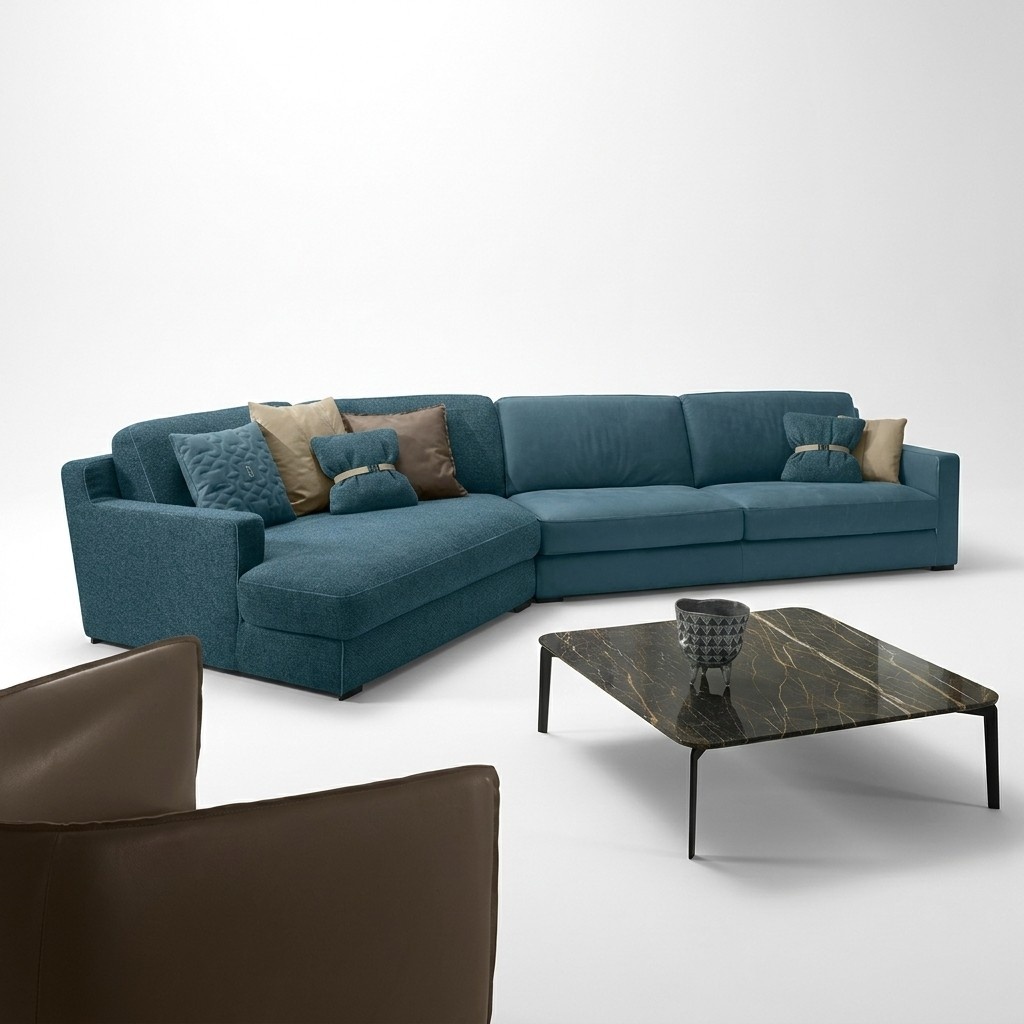 Design Sofa L Form Polster Couch Wohnzimmer Möbel Ecksofa Textil Blau