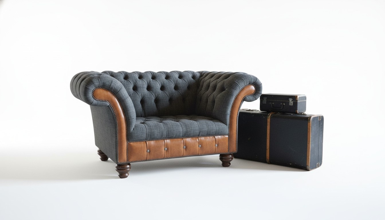 Design Sofa Sessel 1 Sitzer Couch Polster Luxus Klassische Textil Chesterfield