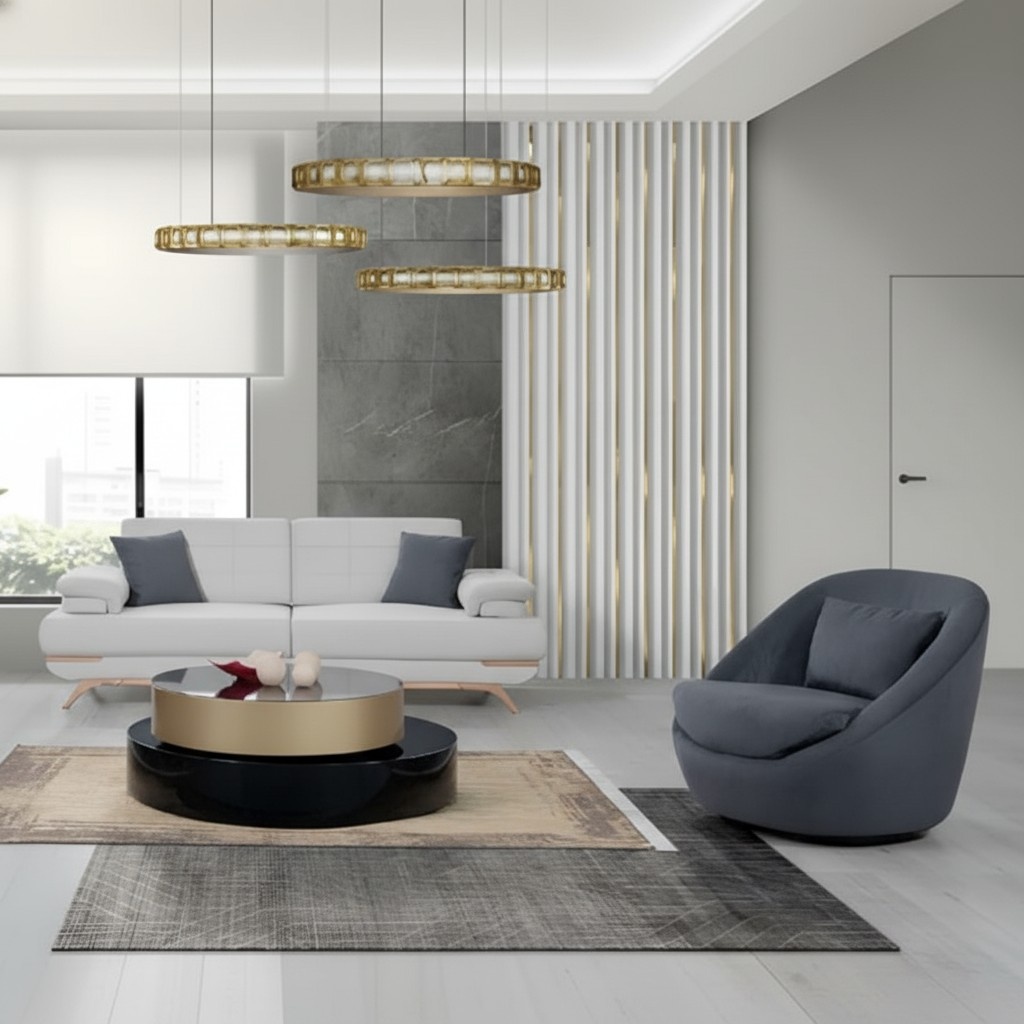 Design Sofa Set 3+1 Modern Blau Weiß Polster Couch Wohnzimmer Eleganter Stil