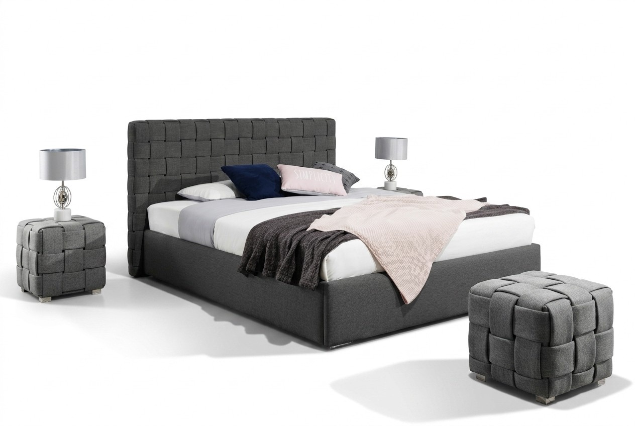 Design Stoff Luxus Polster Betten Doppel Modernes Ehe 160/180/200 Graues Bett