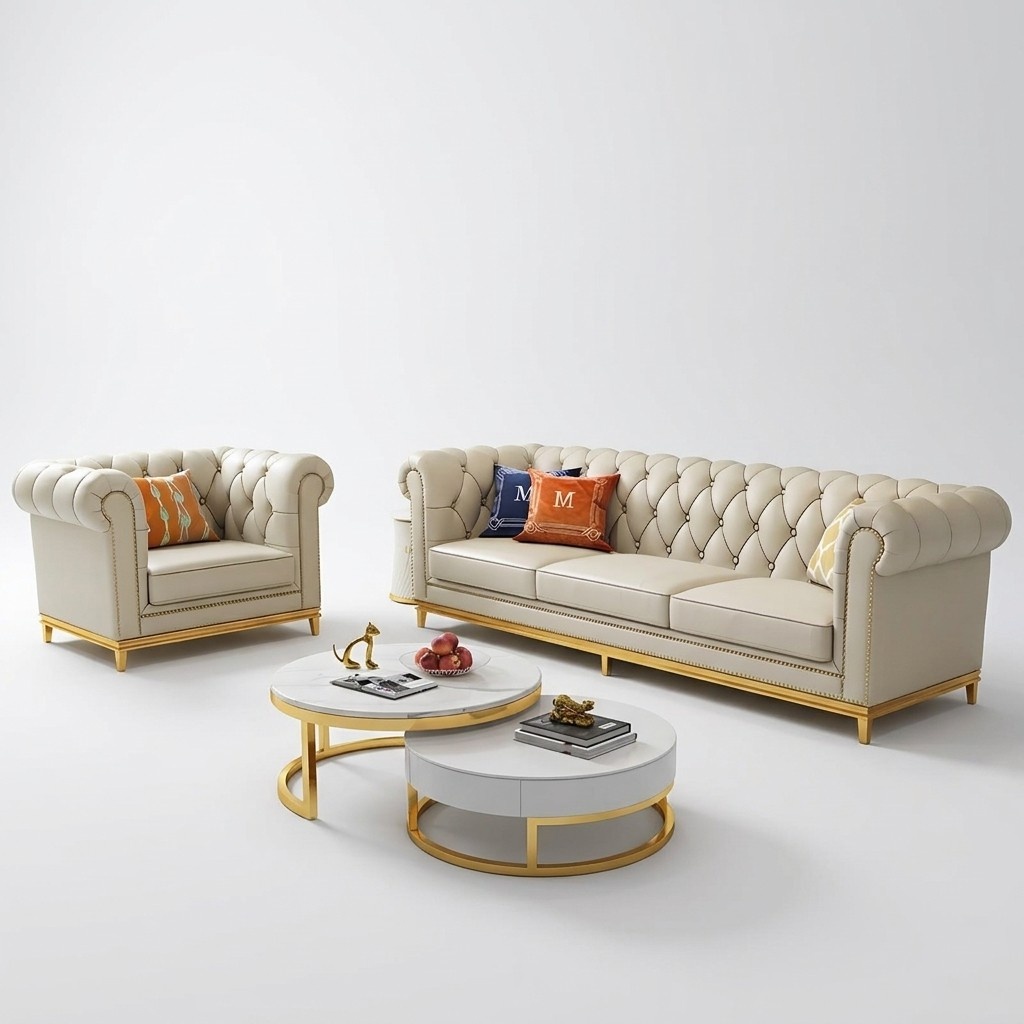 Design Wohnlandschaft Sofagarnitur 3+1 Sitzer Ledersofa Wohnzimmer Chesterfield