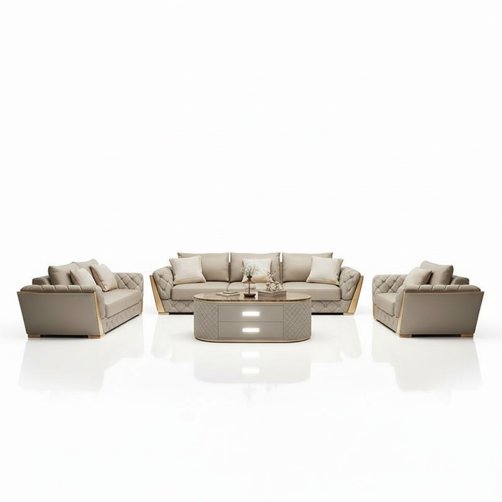 Design Wohnlandschaft Sofagarnitur 3+2 Sitzer Ledersofa Wohnzimmer Chesterfield