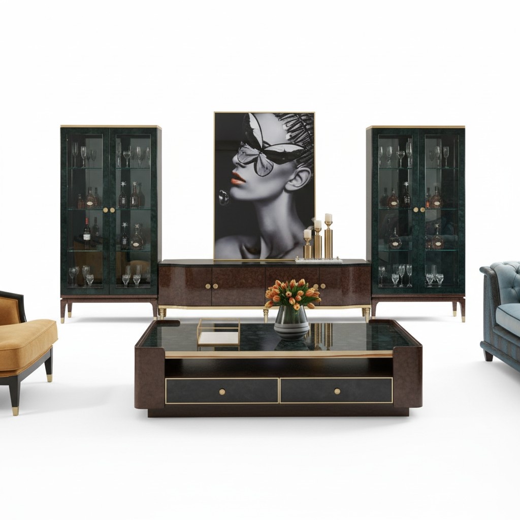 Design Wohnwand Sideboard 2x Vitrine rtv Lowboard Anrichte 3 tlg. Set wohnwände