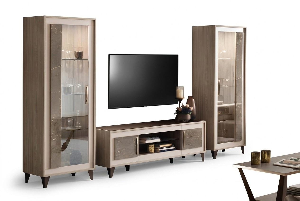 Design Wohnwand Sideboard 2x Schrank rtv Lowboard Anrichte 3 tlg. Set Vitrine