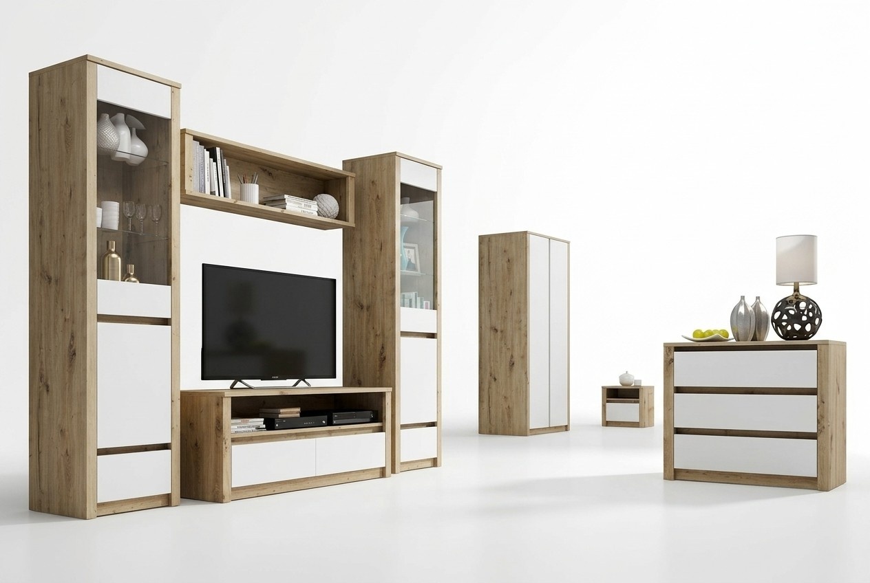 Design Wohnzimmer Set Vitrine 2x Kommode Wandregal Wohnwand Regal Schränke 4tlg.