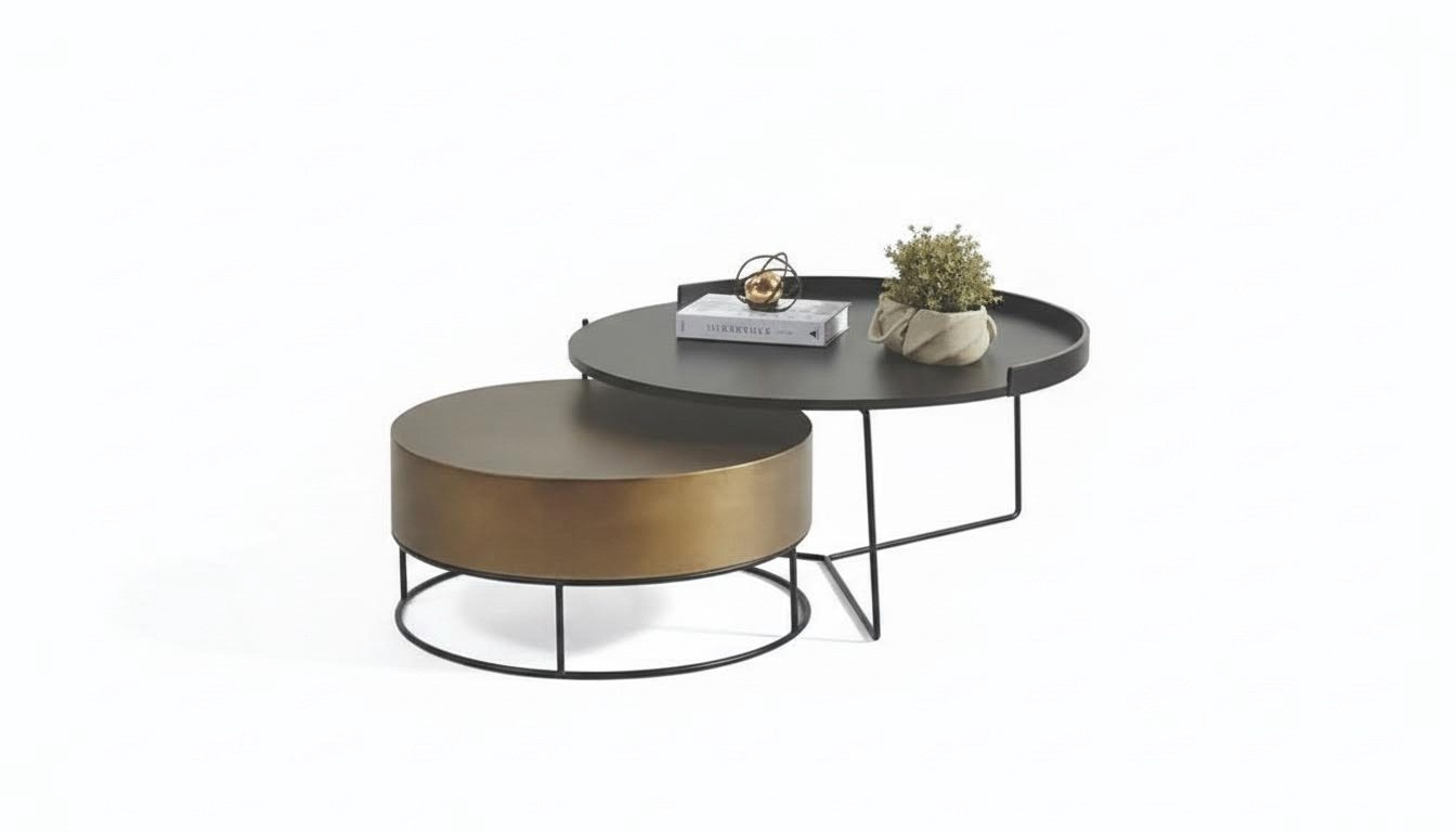 Designer 2x Couchtische Moderner Runder Beistelltisch Metalltisch Set