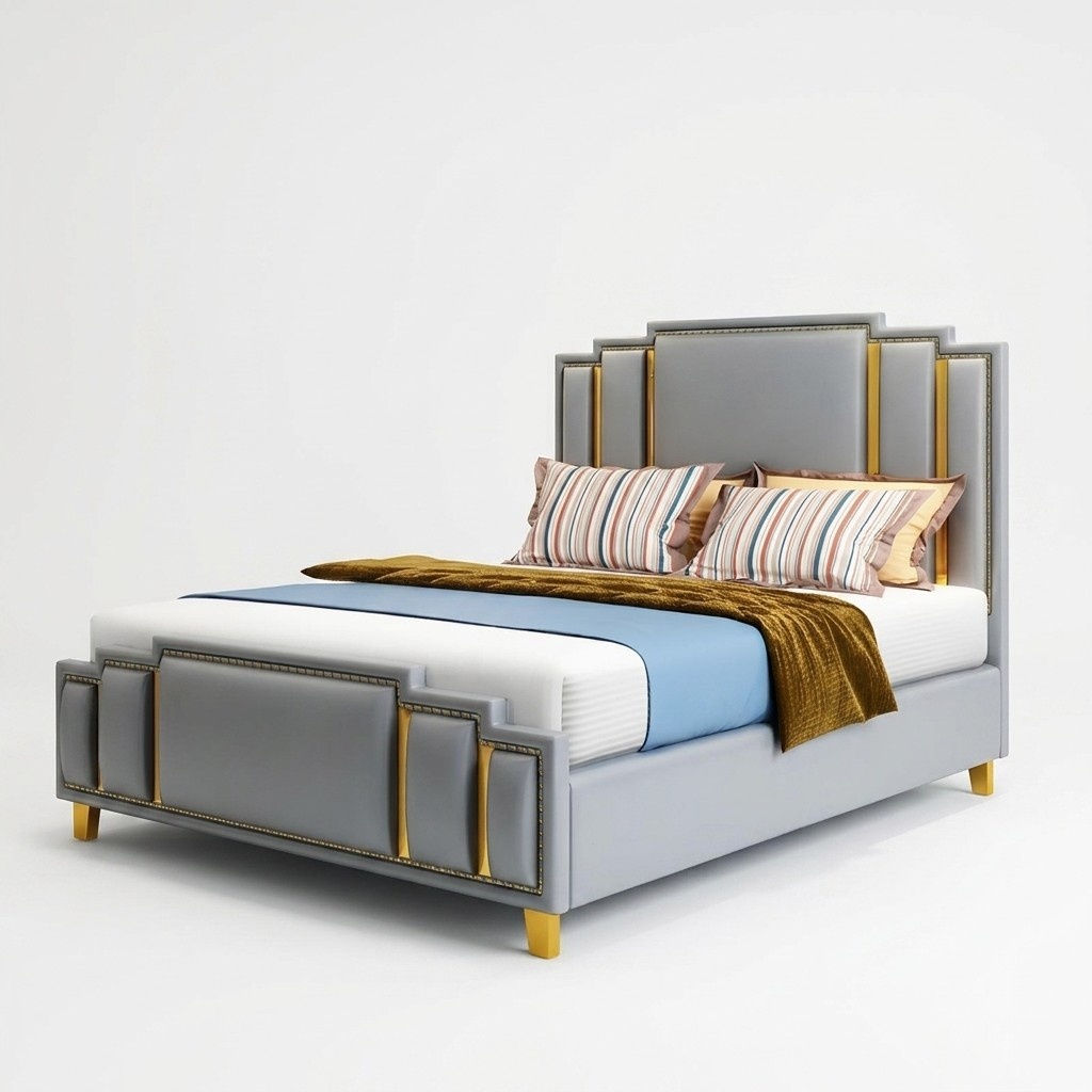 Designer Bett 180x200 Leder Metall Betten Doppel Schlaf Zimmer Luxus Ehe Hotel