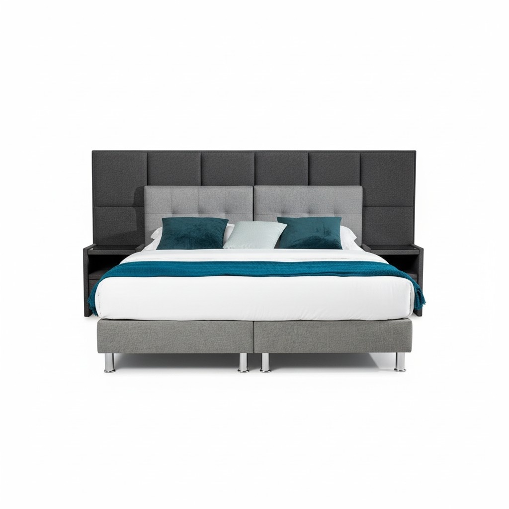 Designer Bett Schlafzimmer Betten Textil Leder Hotel Luxus Polster Samt Grau Neu