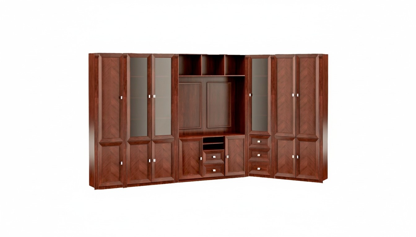 Designer Büro Eckschrank Braune Holz Möbel L-Form Robuster Kleiderschrank