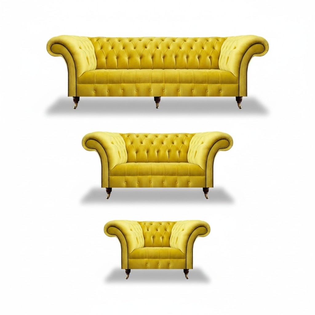 Designer Chesterfield Gelbe Couchgarnitur Luxuriöse Sofas Sessel 3tlg
