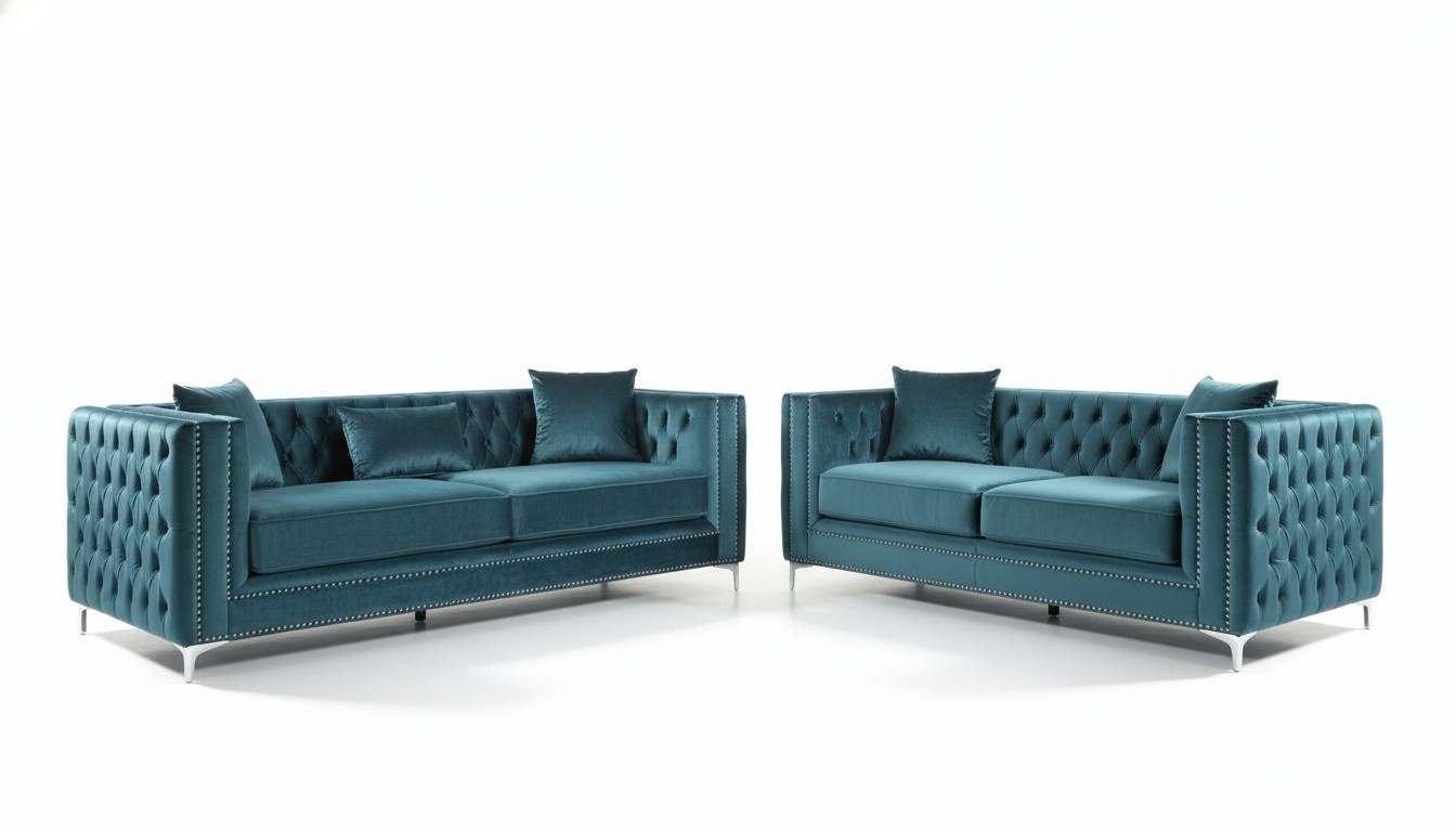 Designer Chesterfield Luxus Villen Möbel Samt Stoff Couchen Sofa 3+2 Garnitur