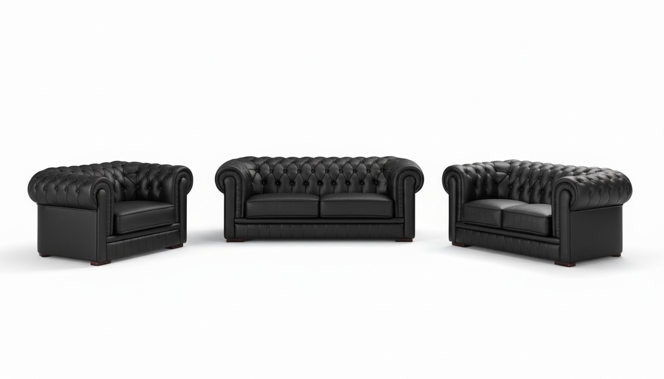 Designer Chesterfield Sofagarnitur Leder 3+2+1 Leder Stoff Couch Polster