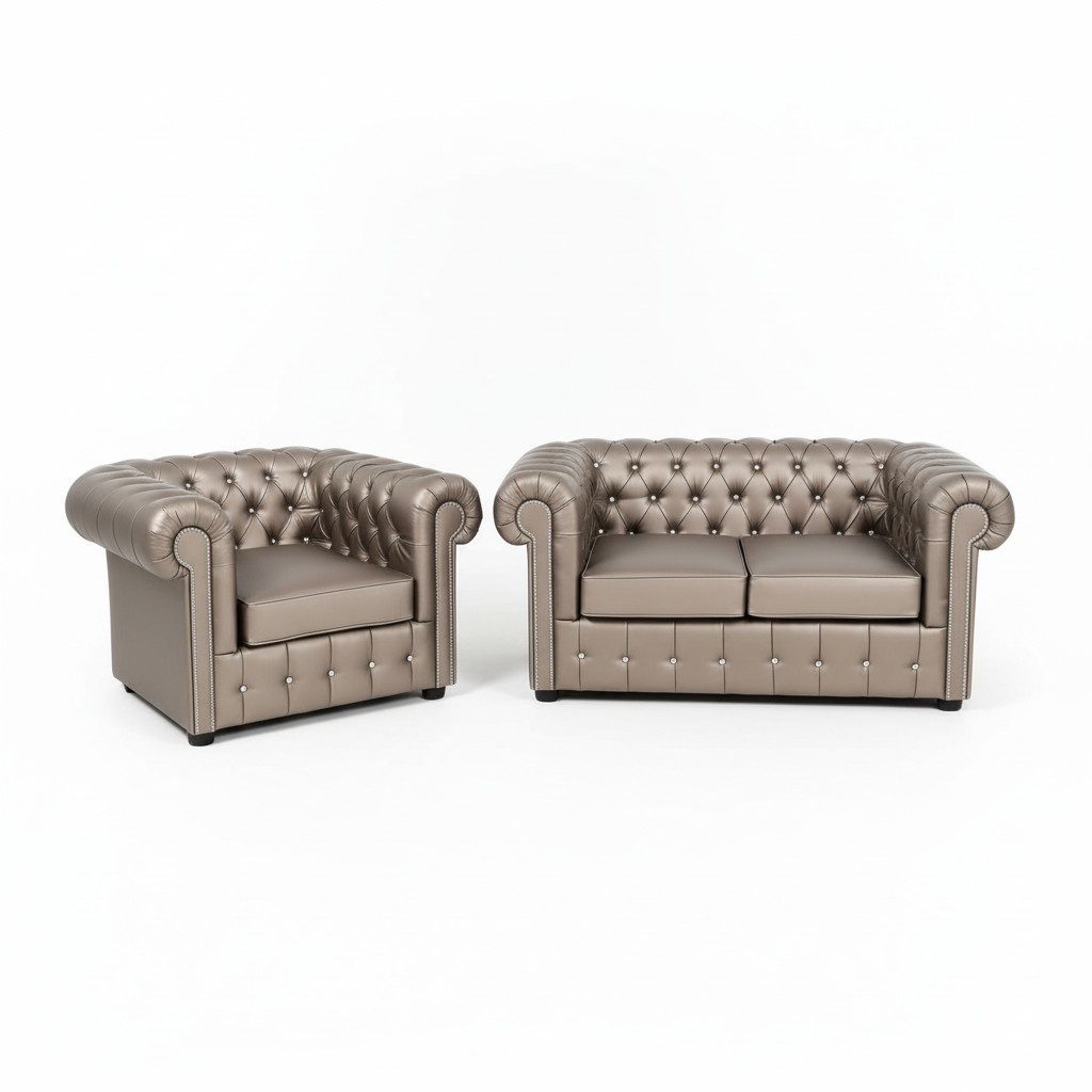 Designer Chesterfield Sofagarnitur Sofa Couch 2+1 Polster Sitz Garnitur Gold