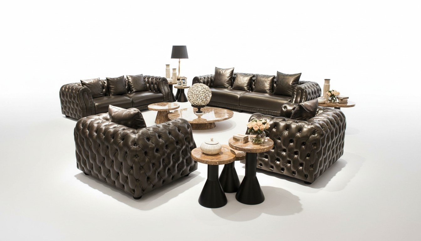 Designer Chesterfield Sofagarnitur Sofa Couch Polser Set Garnitur 3+2+1+1 Neu