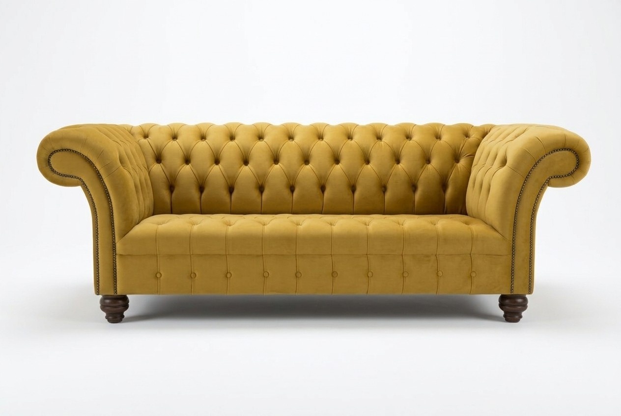 Designer Chesterfield Sofagarnitur Sofa Couch Polster Set in Samt 4tlg. Sitzer