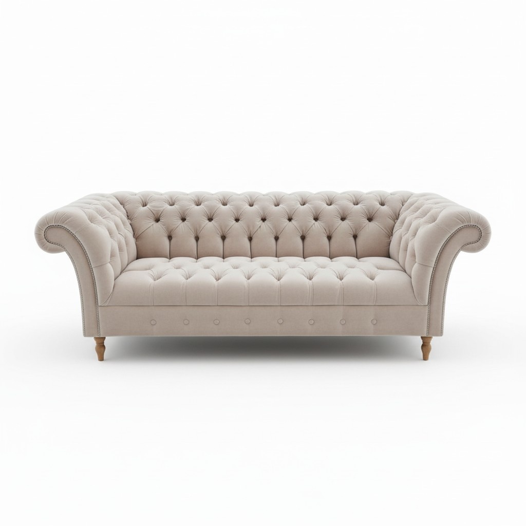 Designer Chesterfield Sofagarnitur Textil Beige 3 Couch Polster Textil Sofa Neu