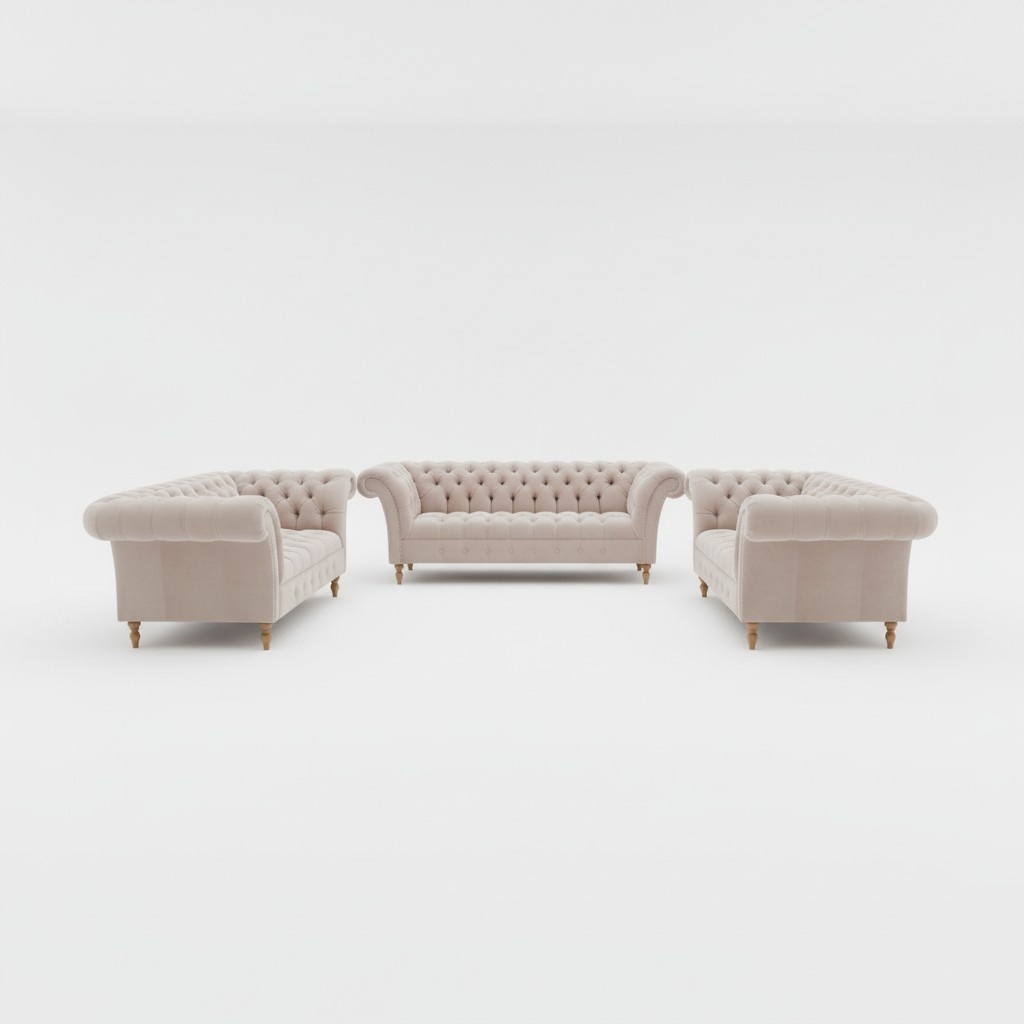 Designer Chesterfield Sofagarnitur Textil Beige 3+2+2 Couch Polster Sofa