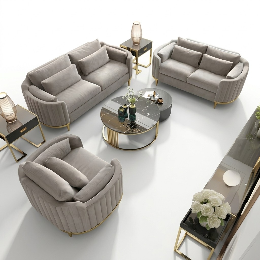 Designer Couch Polster Sitz Garnitur Sofa 3+1 Leder Wohnzimmer Leder