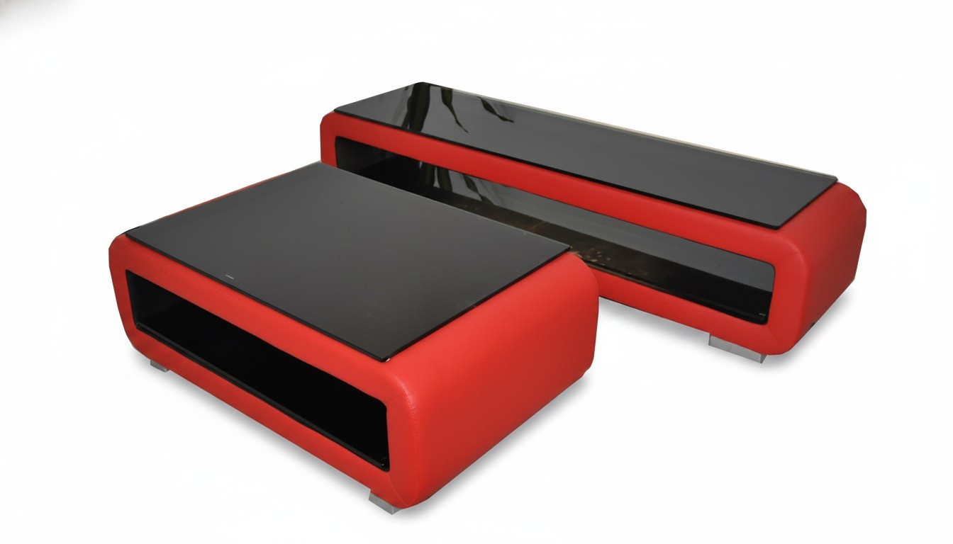 Designer Couchtisch Polster Leder Glas Moderner Tisch CT9010 + RTV TS1010 +USB