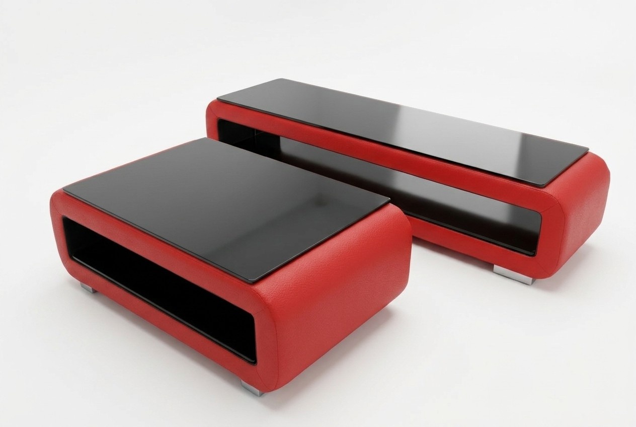 Designer Couchtisch Polster Leder Glas Moderner Tisch CT9010 + RTV TS1010