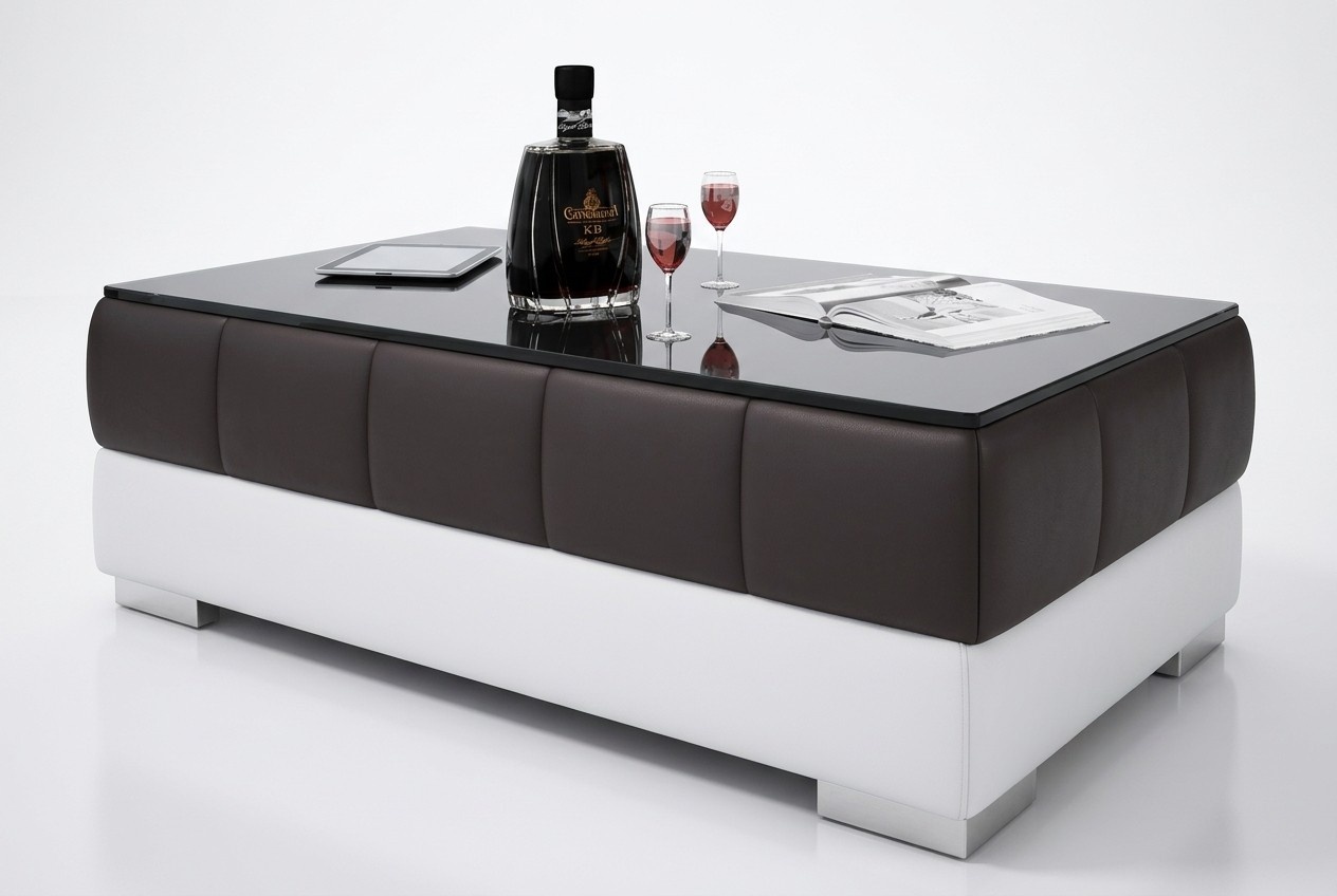 Designer Couchtisch Polster Tisch Leder Glas Moderner Tisch Glastische