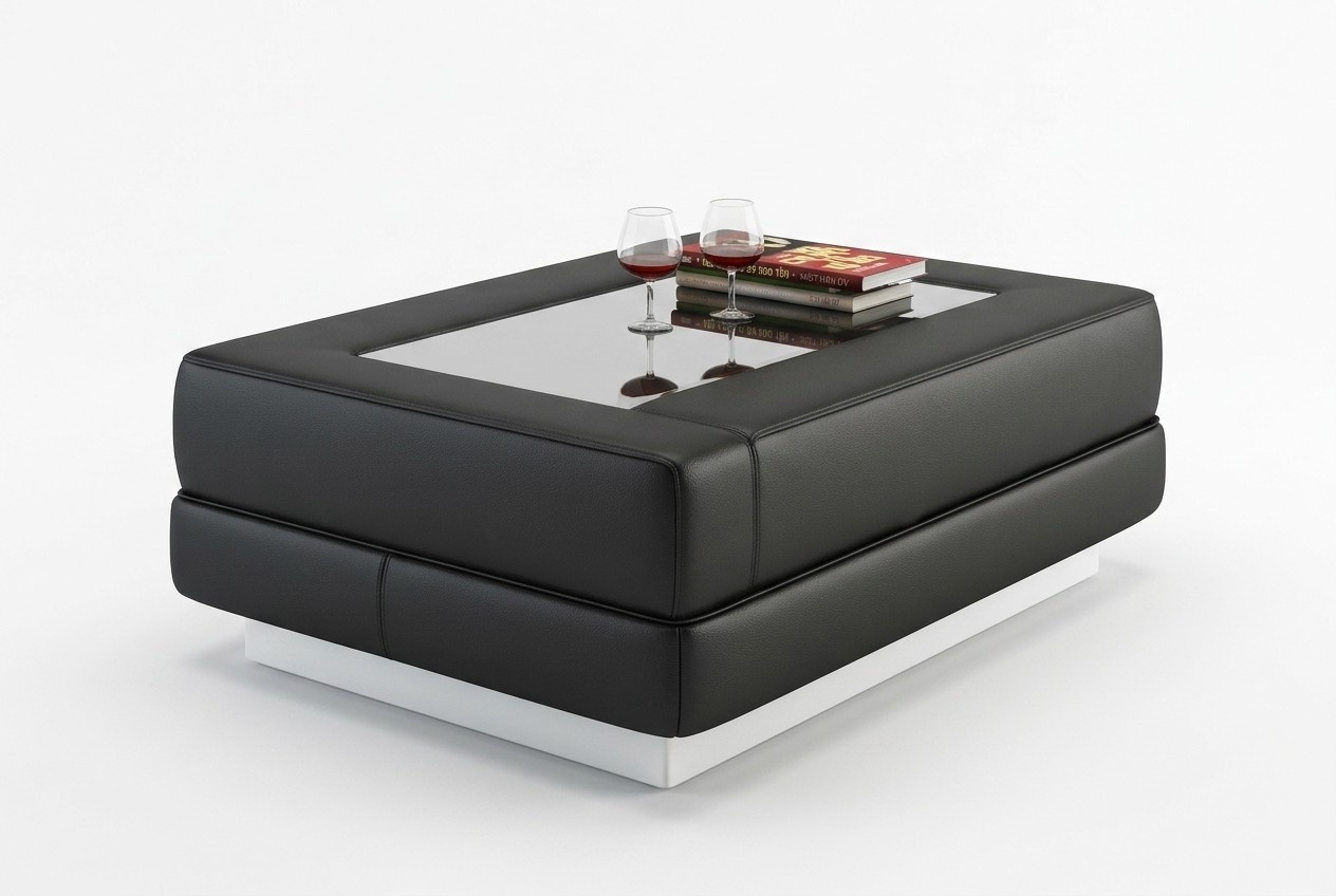 Designer Couchtisch Polster Tisch Leder Glas Moderner Tische Glastische Farbwahl