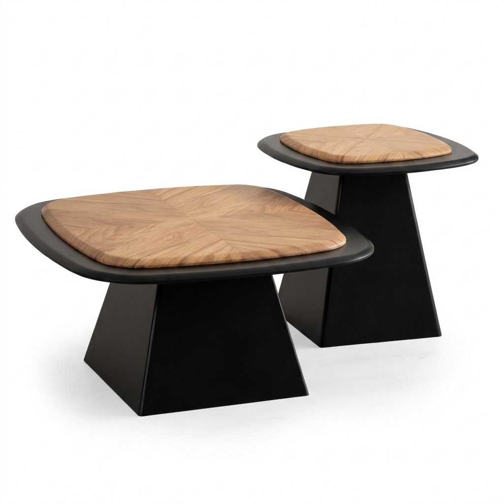 Designer Couchtisch Set  2x Tische Holz, modernes Design 2-tlg für Wohnzimmer