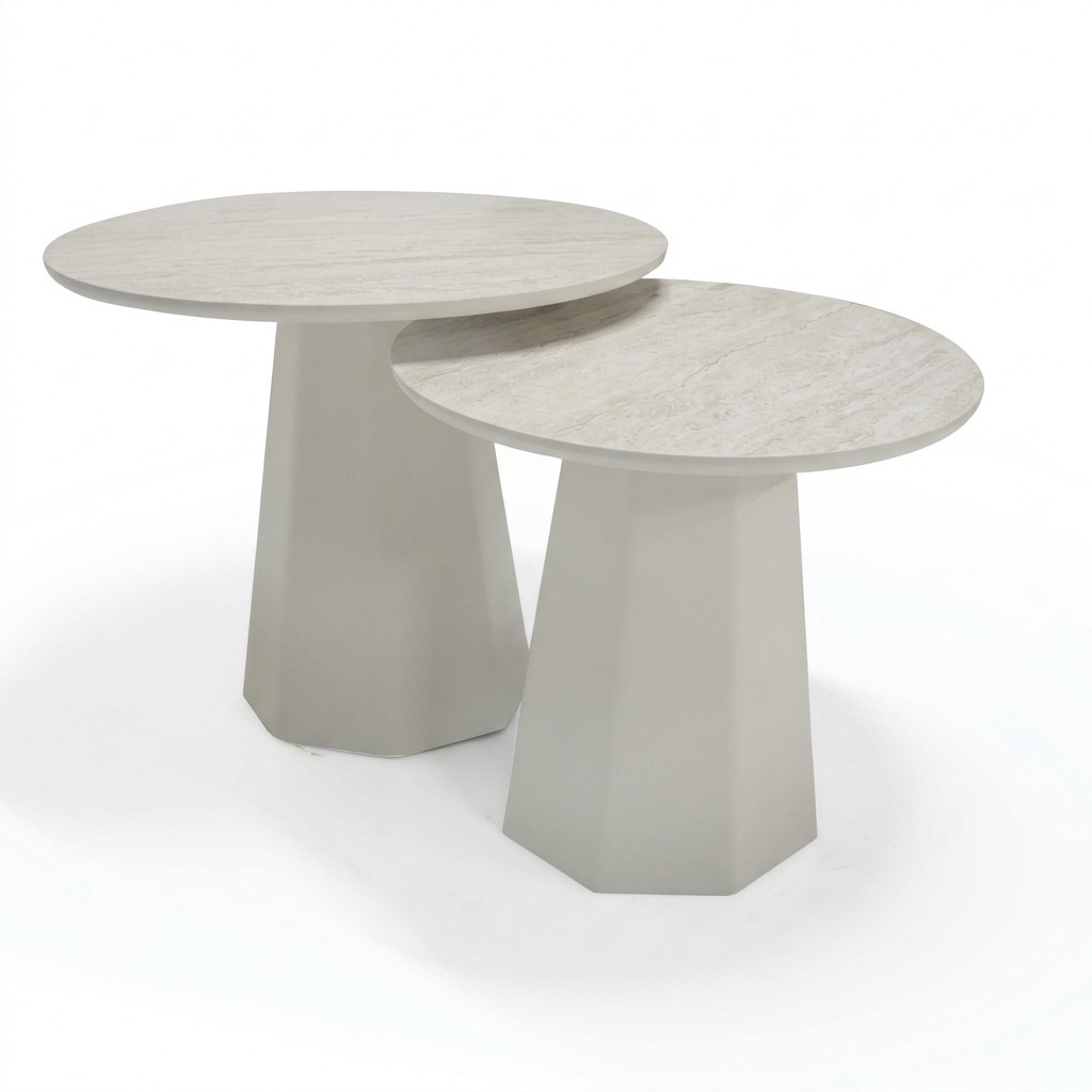 Designer Couchtisch Set 2x runde Tische Holz modern stilvolle Möbel Wohnzimmer