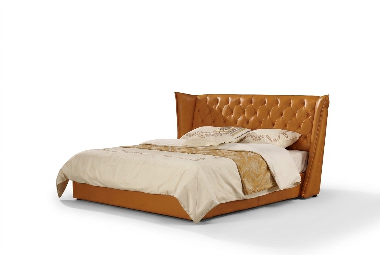 Designer Doppelbett Bett Betten Leder Chesterfield Hotel Luxus Schlafzimmer Neu