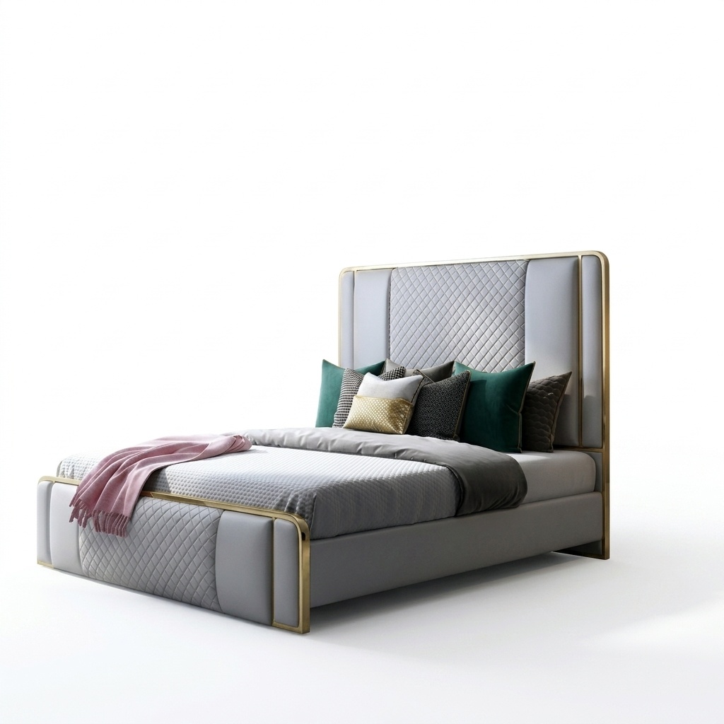 Designer Doppelbett Bett Hotel Luxus Schlafzimmer 140/160x200cm Leder Metall Neu