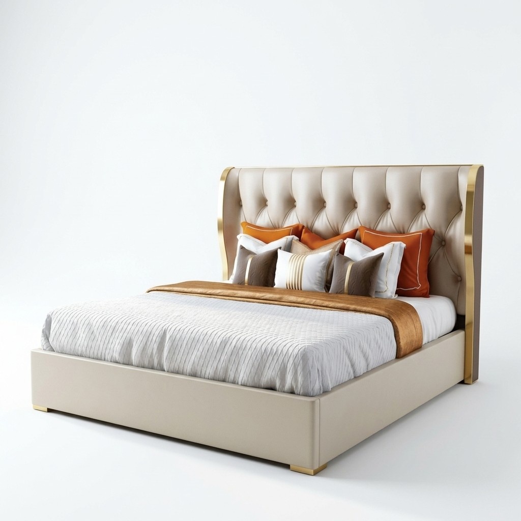 Designer Doppelbett Bett Hotel Luxus Schlafzimmer 180/200x200cm Leder Metall Neu