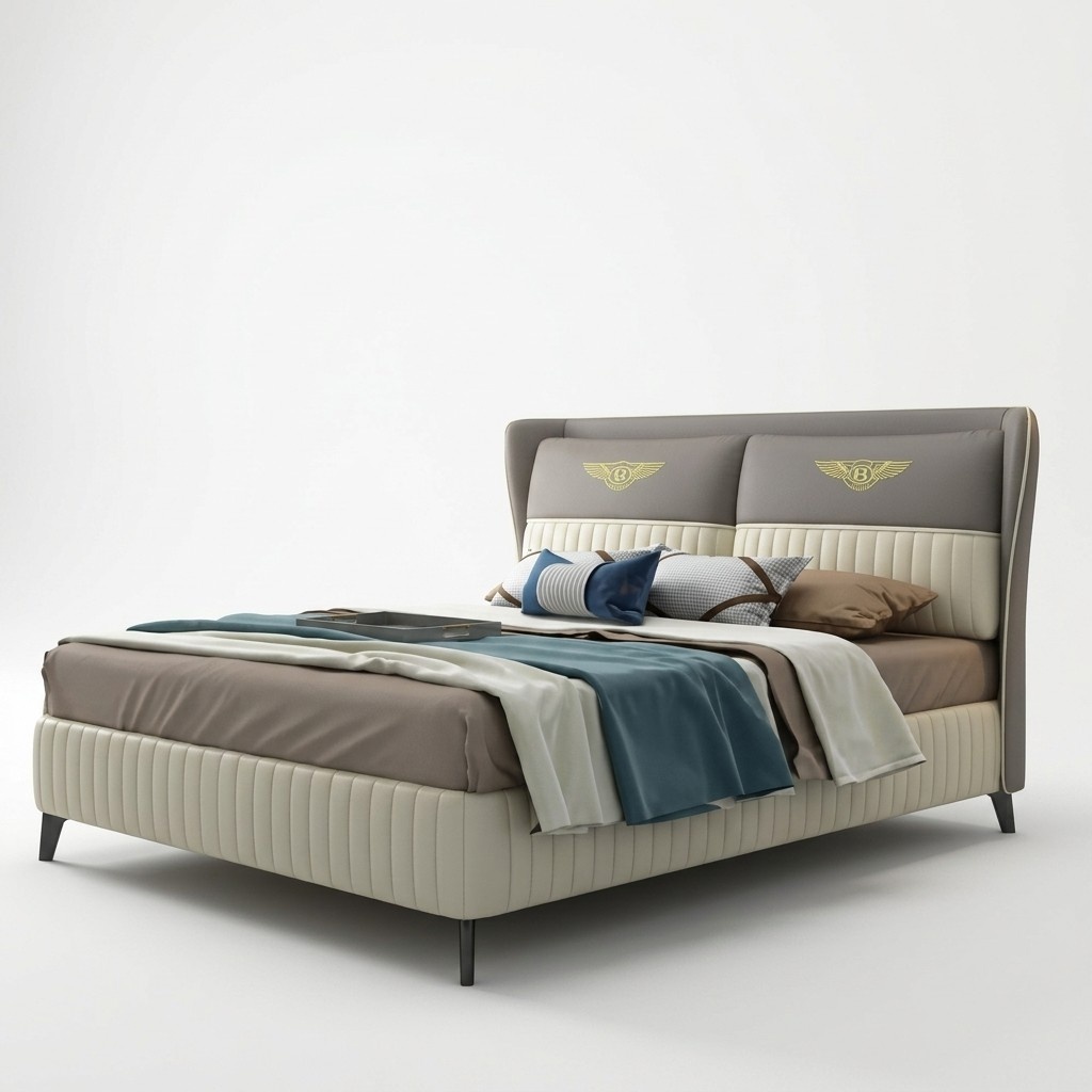 Designer Doppelbett Bett Hotel Luxus Schlafzimmer 150/180x200cm Leder Metall Neu