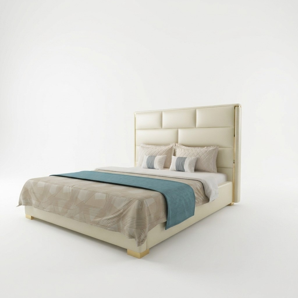 Designer Doppelbett Bett Schlafzimmer Betten Leder Hotel Luxus Polster 180x200cm