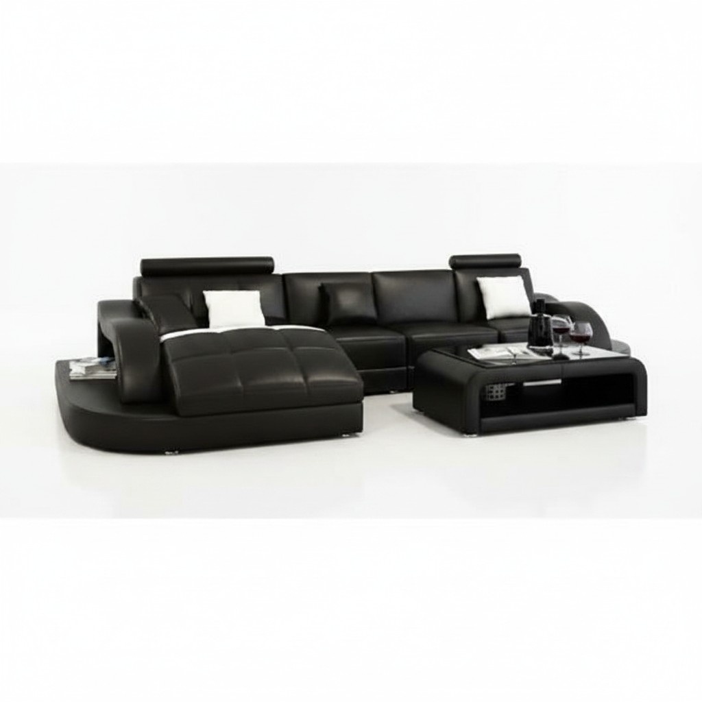 Designer Ecksofa mit Liege Couch Sofa Wohnlandschaft Ledersofa L Form Einstein