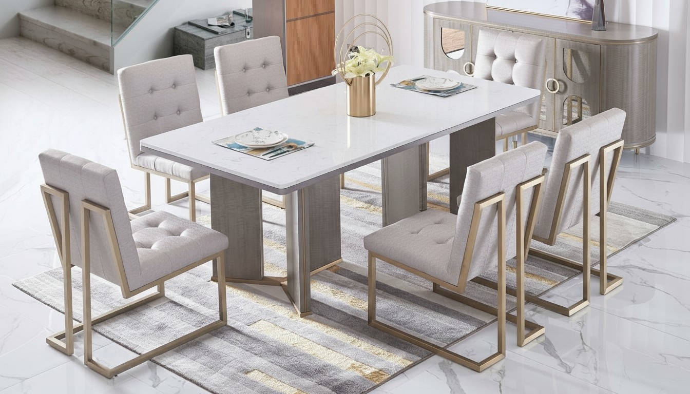 Designer Ess Zimmer Stuhl Set Metall Textil Sessel 6x Lounge Stühle Essgruppe