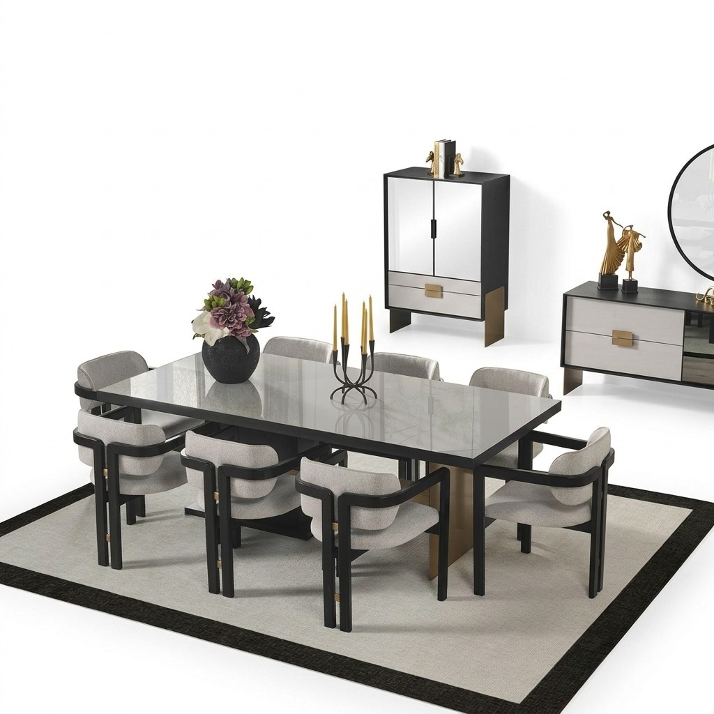 Designer Essgruppe Luxus Garnitur Esstisch 8x Stühle Esszimmer Möbel