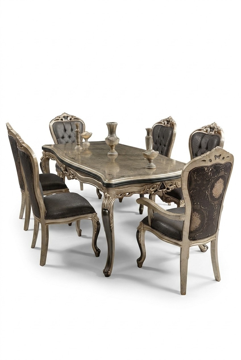 Designer Esszimmer Möbel Esstisch aus Holz Tisch Gold Platz für 6 Personen