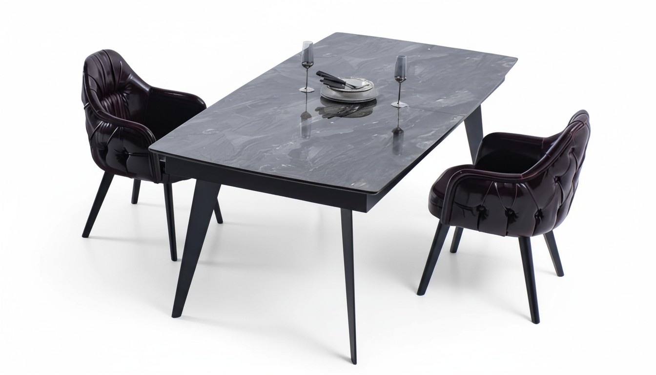 Designer Esszimmer Set 7tlg Esstisch Essgruppe 6x Stühle Lehnstuhl Leder