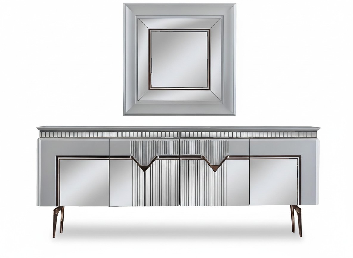 Designer Esszimmer Set Besteht aus 2tlg. Sideboard Spiegel Kommode Silber