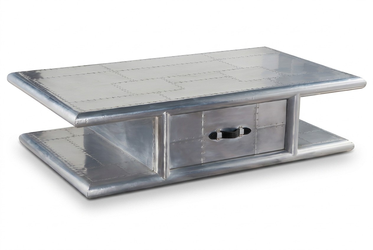 Designer Flieger Couchtisch Aluminium vernietet Retro Wohnzimmer