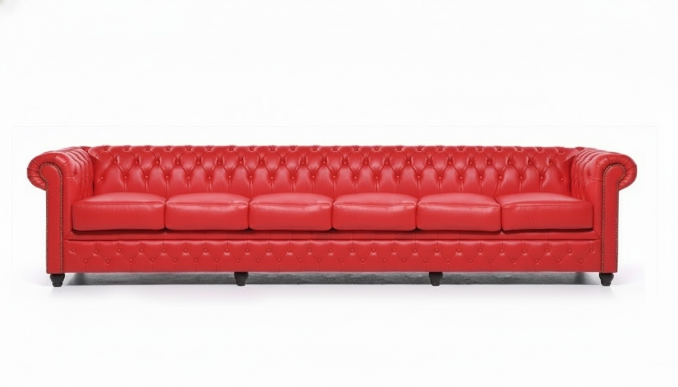 Designer Großes Rot 6 Sitzer Sofa Leder Textil Polster Sofas Couch Chesterfield