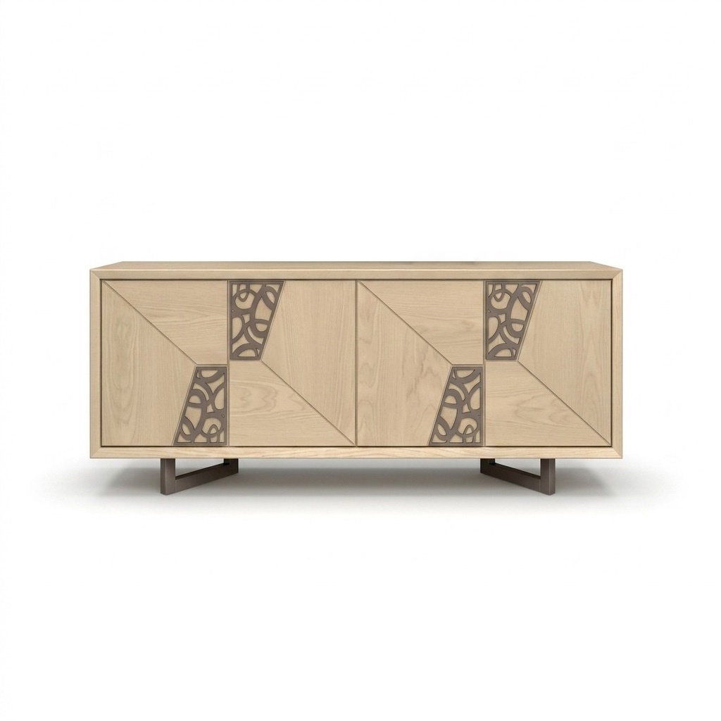 Designer Hellbraunes Sideboard Wohnzimmer Anrichte Luxus Holz Kommode