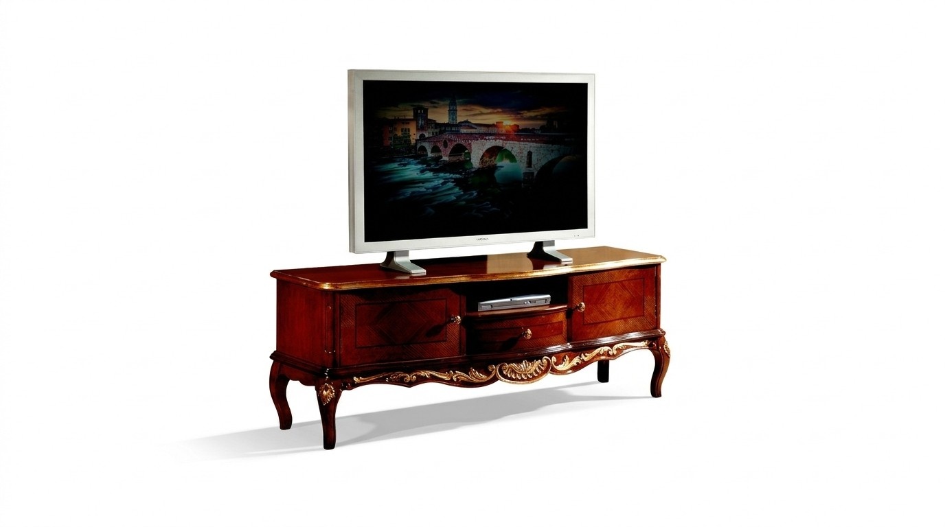 Designer Holz Barock TV-Schrank mit 2 Türen Schublade und Regal Italien Möbel