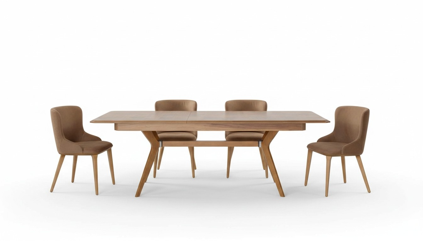 Designer Holz Ess Esszimmer Set Tisch 4x Lehn Stühle Set Garnitur Polster 5tlg