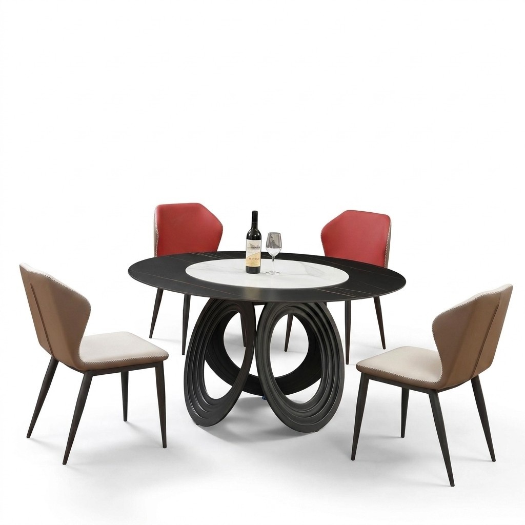 Designer Holz Ess Wohn Zimmer Set Tisch 4x Lehn Stühle Set Garnitur Polster 5tlg.
