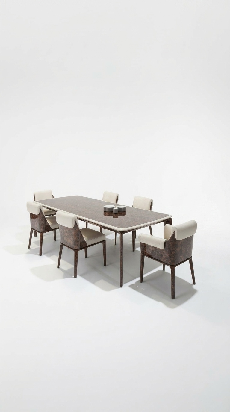 Designer Holz Tisch Poliert 6x Stuhl Set Stühle Tische Ess Wohn Zimmer