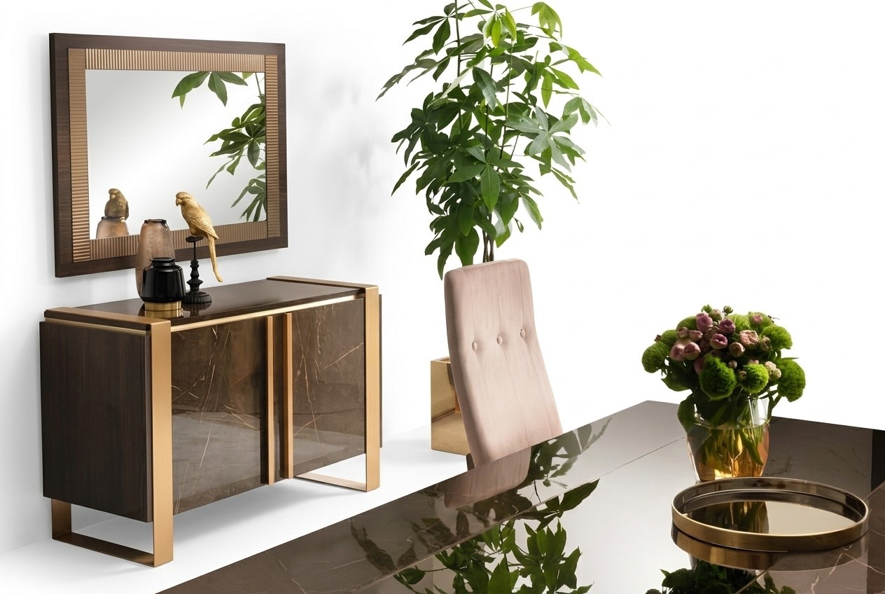 Designer Kommode Anrichte Side Low Board Schrank Wohn Zimmer Regal Spiegel